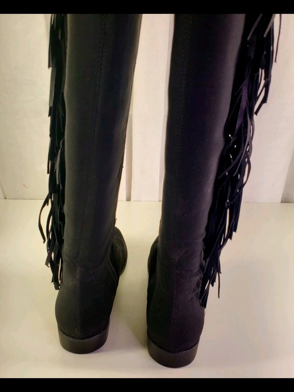 Marc Fisher Women's Black Genuine Suede Fringe Knee-High Riding Boots  Sz.9M